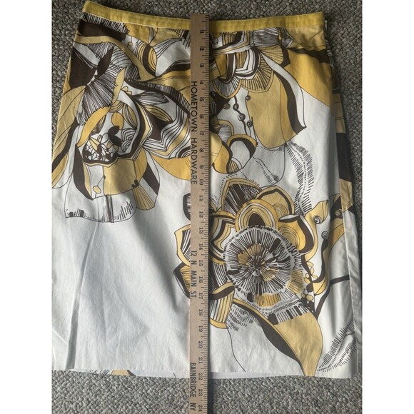 Ann Taylor LOFT A-Line Skirt Floral Yellow White Brown 100% Cotton SIZE 4 - Picture 5 of 9